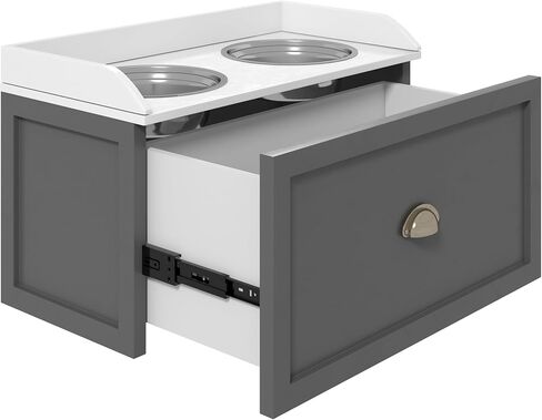 PawHut Dog Feeding Station with Storage Drawer, Dog Food Storage Cabinet with 2 Removable Elevated Dog Bowls for Large Sized Dogs, Brown in Saudi Arabia