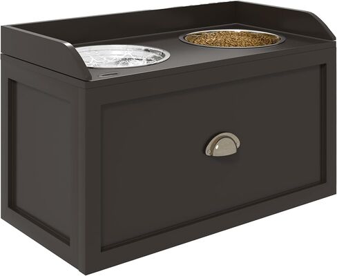 PawHut Dog Feeding Station with Storage Drawer, Dog Food Storage Cabinet with 2 Removable Elevated Dog Bowls for Large Sized Dogs, Brown in Saudi Arabia