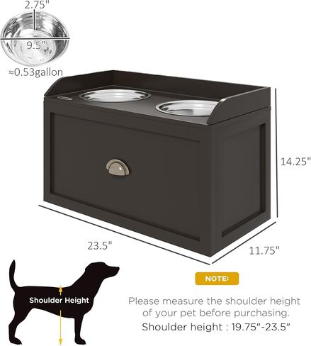 PawHut Dog Feeding Station with Storage Drawer, Dog Food Storage Cabinet with 2 Removable Elevated Dog Bowls for Large Sized Dogs, Brown in Saudi Arabia
