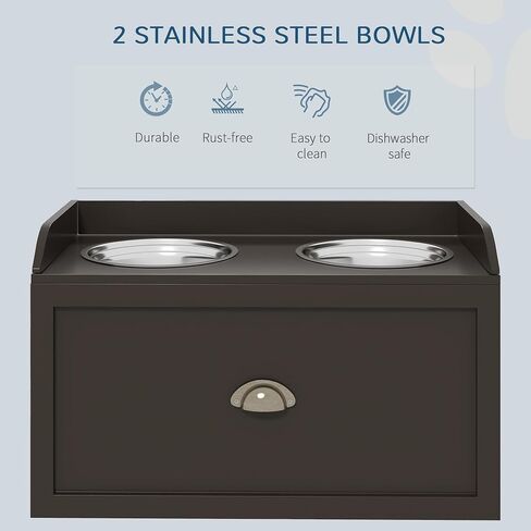 PawHut Dog Feeding Station with Storage Drawer, Dog Food Storage Cabinet with 2 Removable Elevated Dog Bowls for Large Sized Dogs, Brown in Saudi Arabia