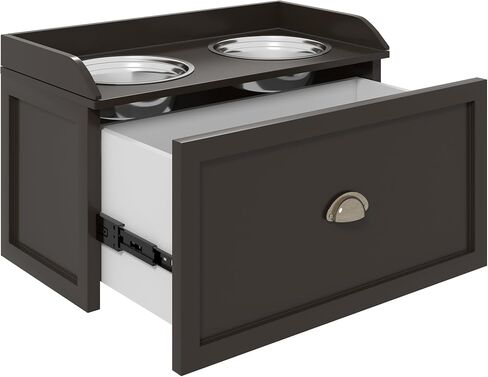 PawHut Dog Feeding Station with Storage Drawer, Dog Food Storage Cabinet with 2 Removable Elevated Dog Bowls for Large Sized Dogs, Brown in Saudi Arabia