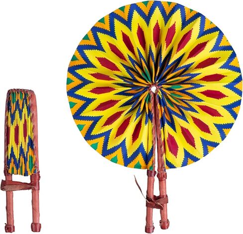 Handmade In Ghana African Ankara Fabric Decorative Folding Fan With Genuine Leather Handles (Fan C) in Saudi Arabia