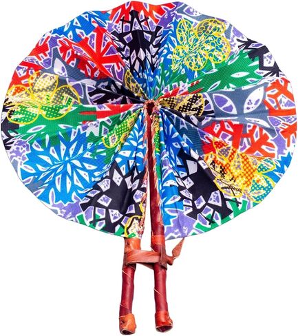 Handmade In Ghana African Ankara Fabric Decorative Folding Fan With Genuine Leather Handles (Fan C) in Saudi Arabia
