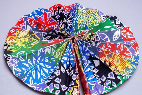 Handmade In Ghana African Ankara Fabric Decorative Folding Fan With Genuine Leather Handles (Fan C) in Saudi Arabia