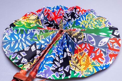 Handmade In Ghana African Ankara Fabric Decorative Folding Fan With Genuine Leather Handles (Fan C) in Saudi Arabia