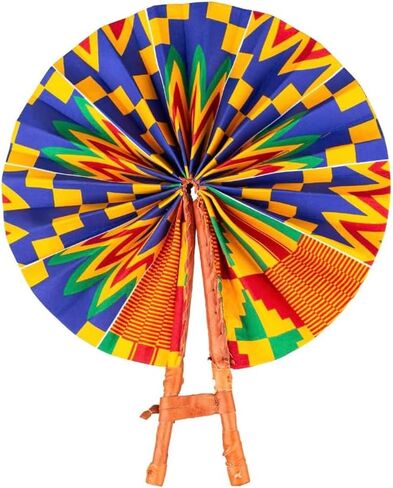 Handmade In Ghana African Ankara Fabric Decorative Folding Fan With Genuine Leather Handles (Fan C) in Saudi Arabia