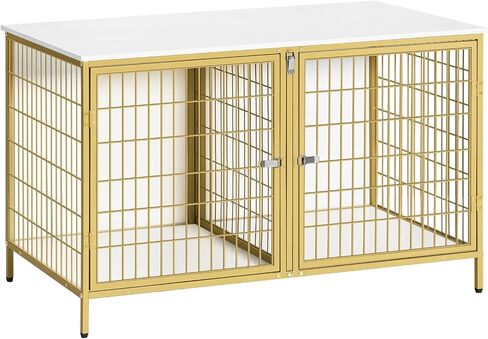 Dog Crate Furniture for 2 Dogs, 43.3" Dog Kennel with Removable Divider, Heavy Duty Wooden Dog Kennel for Small Medium Dog, Indoor Dog Cage End Table with Double Doors, White DCJW1201 in Kuwait