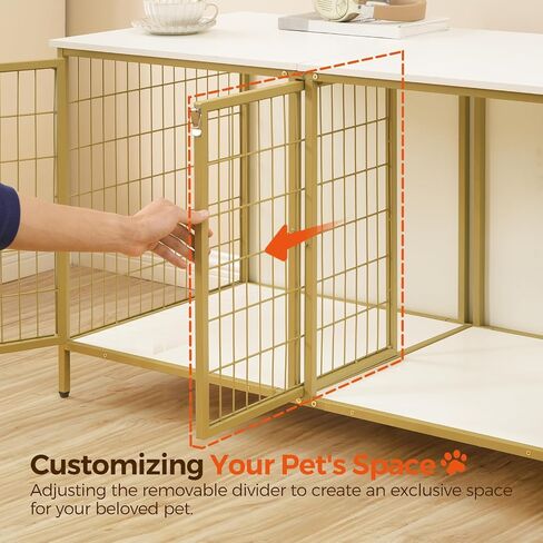 Dog Crate Furniture for 2 Dogs, 43.3" Dog Kennel with Removable Divider, Heavy Duty Wooden Dog Kennel for Small Medium Dog, Indoor Dog Cage End Table with Double Doors, White DCJW1201 in Kuwait