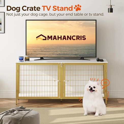 Dog Crate Furniture for 2 Dogs, 43.3" Dog Kennel with Removable Divider, Heavy Duty Wooden Dog Kennel for Small Medium Dog, Indoor Dog Cage End Table with Double Doors, White DCJW1201 in Kuwait