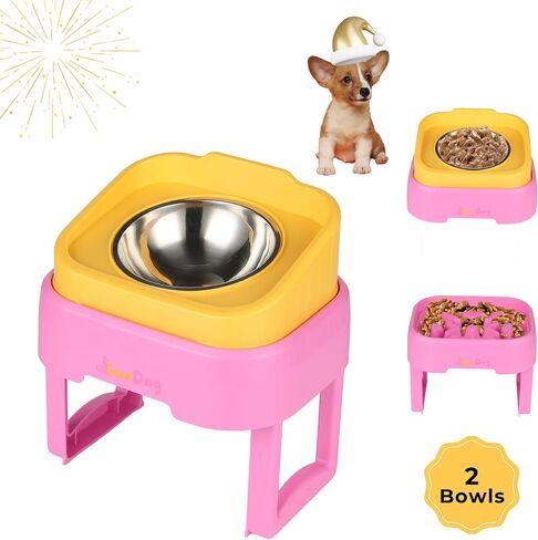 SunDog 2-in-1 Elevated Slow Feeder Dog Bowls – Space Saving, Stacked, Adjustable with Stand - Stainless-Steel Raised Bowls Easy Cleaning – for Small Dogs and Cats in Saudi Arabia