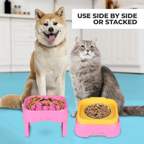 SunDog 2-in-1 Elevated Slow Feeder Dog Bowls – Space Saving, Stacked, Adjustable with Stand - Stainless-Steel Raised Bowls Easy Cleaning – for Small Dogs and Cats in Saudi Arabia