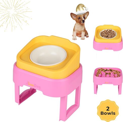 SunDog 2-in-1 Elevated Slow Feeder Dog Bowls – Space Saving, Stacked, Adjustable with Stand - Stainless-Steel Raised Bowls Easy Cleaning – for Small Dogs and Cats in Saudi Arabia