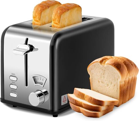 YSSOA 2-Slice Toaster with Extra Wide Slot & Removable Crumb Tray, 5 Browning Setting and 3 Function: Bagel/Defrost/Cancel, Retro Stainless-Steel Style, for Bread & Waffle, Retro Black in Saudi Arabia