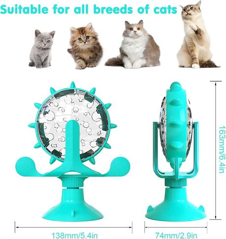 Cat Dog Treat Dispenser Toy - Cat Interactive Feeder Pet Food Toys Feeder 360° Degree Rotating Food Leakage Device Rotate with Strong Suction Cup Money Wheel Shape (Lake Blue) in Saudi Arabia