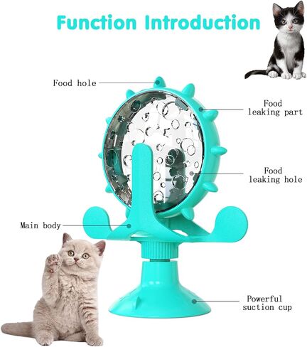 Cat Dog Treat Dispenser Toy - Cat Interactive Feeder Pet Food Toys Feeder 360° Degree Rotating Food Leakage Device Rotate with Strong Suction Cup Money Wheel Shape (Lake Blue) in Saudi Arabia