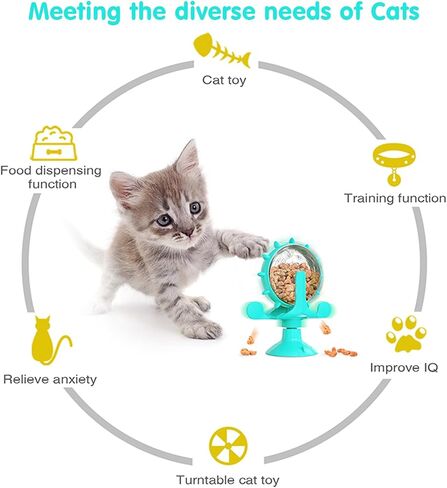 Cat Dog Treat Dispenser Toy - Cat Interactive Feeder Pet Food Toys Feeder 360° Degree Rotating Food Leakage Device Rotate with Strong Suction Cup Money Wheel Shape (Lake Blue) in Saudi Arabia