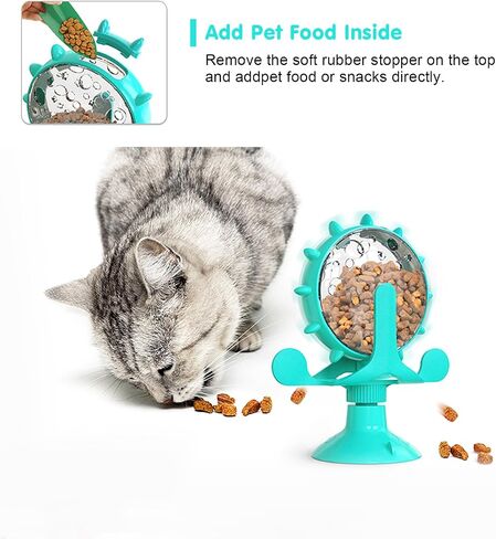 Cat Dog Treat Dispenser Toy - Cat Interactive Feeder Pet Food Toys Feeder 360° Degree Rotating Food Leakage Device Rotate with Strong Suction Cup Money Wheel Shape (Lake Blue) in Saudi Arabia