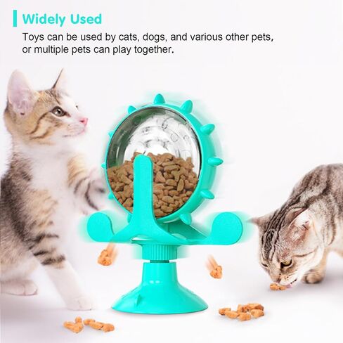 Cat Dog Treat Dispenser Toy - Cat Interactive Feeder Pet Food Toys Feeder 360° Degree Rotating Food Leakage Device Rotate with Strong Suction Cup Money Wheel Shape (Lake Blue) in Saudi Arabia