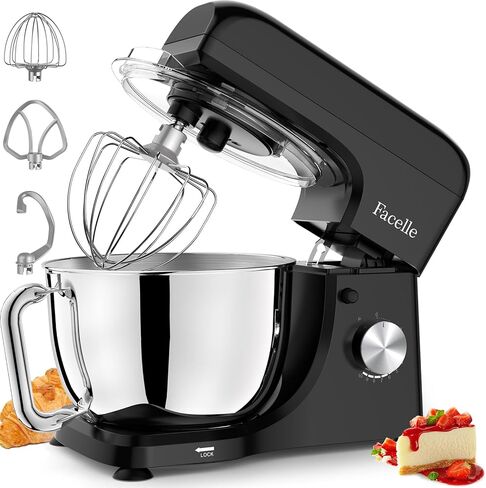 Stand Mixer, Facelle 5.5Qt Mixers Kitchen Electric, 10+P Speed Tilt-Head Cake Mixer for Daily Use Baking with Stainless Steel Bowl, Dough Hook, Wire Whisk, Flat Beater, Spatula-Black in Saudi Arabia