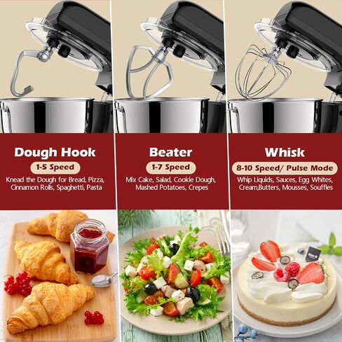 Stand Mixer, Facelle 5.5Qt Mixers Kitchen Electric, 10+P Speed Tilt-Head Cake Mixer for Daily Use Baking with Stainless Steel Bowl, Dough Hook, Wire Whisk, Flat Beater, Spatula-Black in Saudi Arabia