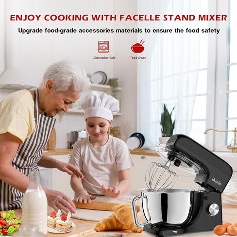 Stand Mixer, Facelle 5.5Qt Mixers Kitchen Electric, 10+P Speed Tilt-Head Cake Mixer for Daily Use Baking with Stainless Steel Bowl, Dough Hook, Wire Whisk, Flat Beater, Spatula-Black in Saudi Arabia