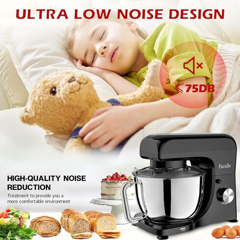 Stand Mixer, Facelle 5.5Qt Mixers Kitchen Electric, 10+P Speed Tilt-Head Cake Mixer for Daily Use Baking with Stainless Steel Bowl, Dough Hook, Wire Whisk, Flat Beater, Spatula-Black in Saudi Arabia