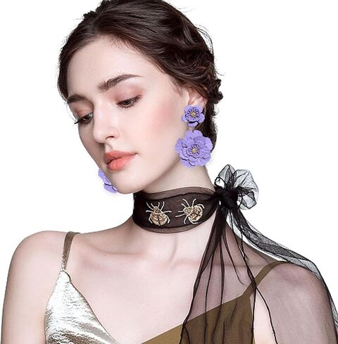 Just Follow Large Double Flower Earrings Candy Color Metal Flower Dangle Earrings Romantic Boho Sweet Flower Statement Earrings for Women Girl Wedding Party Jewelry (Hot Pink) in Saudi Arabia
