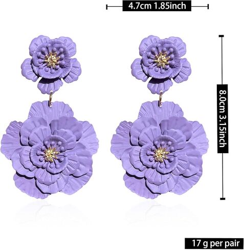 Just Follow Large Double Flower Earrings Candy Color Metal Flower Dangle Earrings Romantic Boho Sweet Flower Statement Earrings for Women Girl Wedding Party Jewelry (Hot Pink) in Saudi Arabia
