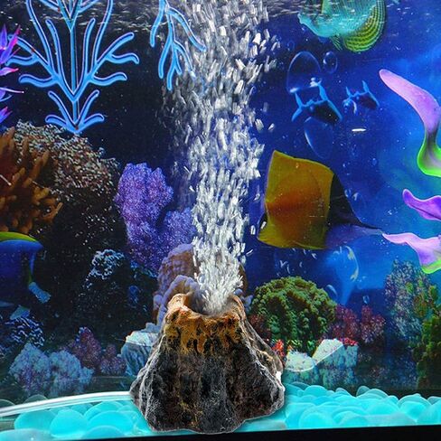 Aquarium Ornament Volcano Fish Tank Bubble Stone Decoration Bubbler Large Decor Landscaping (Small with Bubbler) in Saudi Arabia