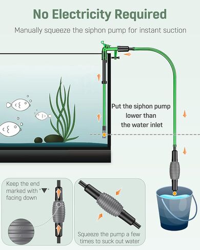 Pawfly Aquarium Water Changer Kit, Fish Tank Siphon Vacuum Cleaner with 6 Feet Long Hose and Extendable Tubing Manual Aquarium Gravel Cleaner Tools for Water Changing Sand Washing and Maintenance in Kuwait