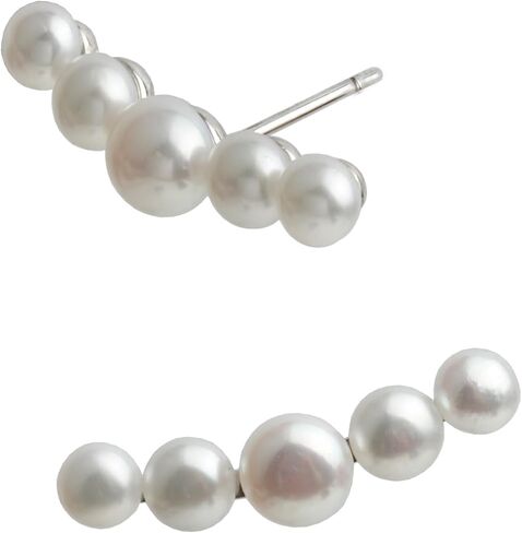 أقراط اللؤلؤ الزاحف من الفضة الاسترليني مصنوعة يدويًا من 5 أقراط متسلقة من لؤلؤ المياه العذبة المزروعة in Kuwait