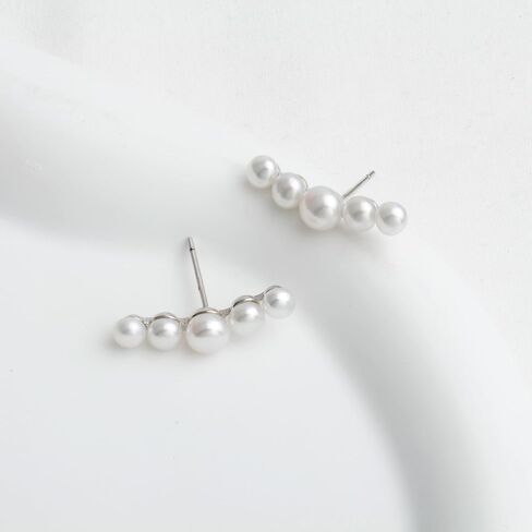 أقراط اللؤلؤ الزاحف من الفضة الاسترليني مصنوعة يدويًا من 5 أقراط متسلقة من لؤلؤ المياه العذبة المزروعة in Kuwait