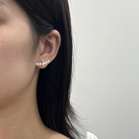 أقراط اللؤلؤ الزاحف من الفضة الاسترليني مصنوعة يدويًا من 5 أقراط متسلقة من لؤلؤ المياه العذبة المزروعة in Kuwait