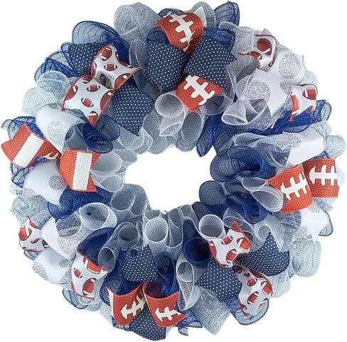 Football Door Wreath - Navy Silver White Mesh Outdoor Front Door Decor - Foot Ball Custom Team in Saudi Arabia