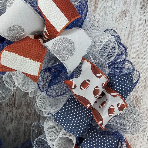 Football Door Wreath - Navy Silver White Mesh Outdoor Front Door Decor - Foot Ball Custom Team in Saudi Arabia