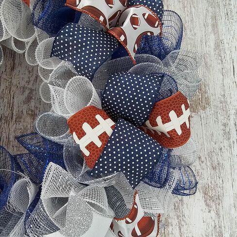 Football Door Wreath - Navy Silver White Mesh Outdoor Front Door Decor - Foot Ball Custom Team in Saudi Arabia
