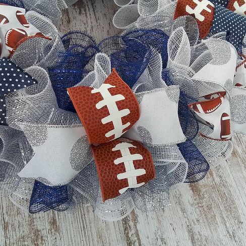 Football Door Wreath - Navy Silver White Mesh Outdoor Front Door Decor - Foot Ball Custom Team in Saudi Arabia