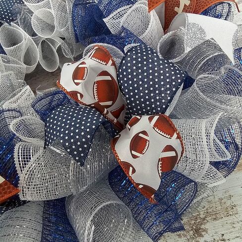 Football Door Wreath - Navy Silver White Mesh Outdoor Front Door Decor - Foot Ball Custom Team in Saudi Arabia