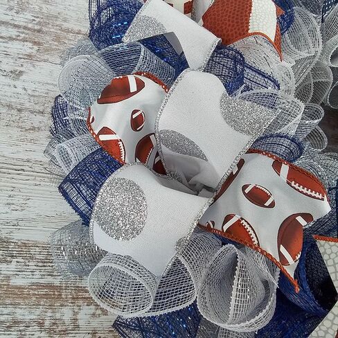Football Door Wreath - Navy Silver White Mesh Outdoor Front Door Decor - Foot Ball Custom Team in Saudi Arabia