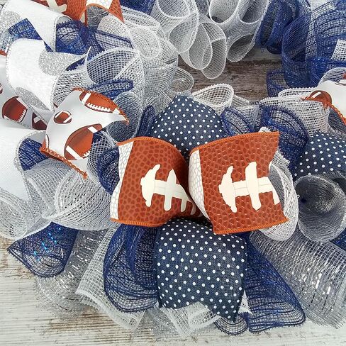 Football Door Wreath - Navy Silver White Mesh Outdoor Front Door Decor - Foot Ball Custom Team in Saudi Arabia