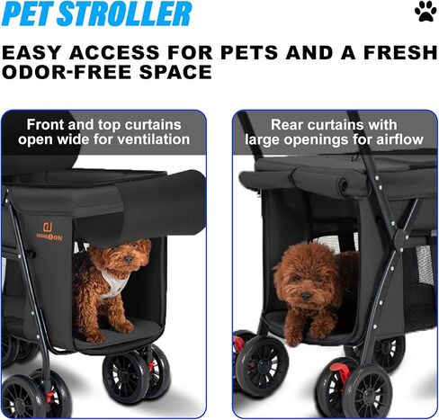 Pet Strollers,PET STROLLER for CATS/DOGS, 3-door, folds easily with one hand, large tires, removable liner, with rain cover, storage basket and cup holder in Saudi Arabia