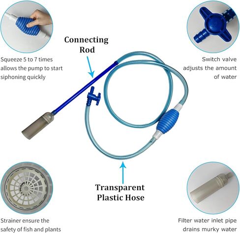 Aquarium Gravel Cleaner, Fish Tank Water Changer, Manual Siphon Vacuum Pump Fish Tank Water Changer Kit with Adjustable Flow Out Valve for Sand Cleaning in Kuwait