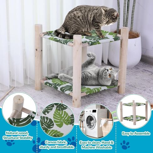 Elevated Cat Beds for Indoor Cats,Wooden Double-Deck Cat Hammock Bunk Bed for 2 Cats,Raised Cat Furniture Pet Bed Puppy Bed for Small Animals（Green） in Saudi Arabia