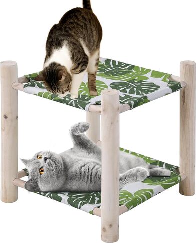 Elevated Cat Beds for Indoor Cats,Wooden Double-Deck Cat Hammock Bunk Bed for 2 Cats,Raised Cat Furniture Pet Bed Puppy Bed for Small Animals（Green） in Saudi Arabia