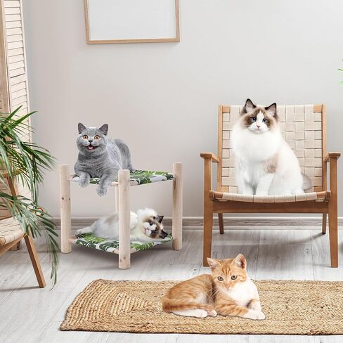 Elevated Cat Beds for Indoor Cats,Wooden Double-Deck Cat Hammock Bunk Bed for 2 Cats,Raised Cat Furniture Pet Bed Puppy Bed for Small Animals（Green） in Saudi Arabia