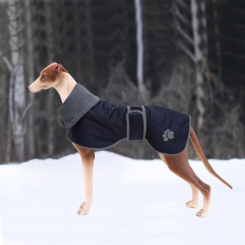 معطف الشتاء للكلاب Geyecete Greyhound قماش معطف واق من المطر مع مخمل خروف داخل ملابس الكلاب الخارجية مع أشرطة قابلة للتعديل للكلاب المتوسطة والكبيرة - Navy-XS in Kuwait