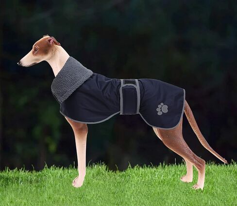معطف الشتاء للكلاب Geyecete Greyhound قماش معطف واق من المطر مع مخمل خروف داخل ملابس الكلاب الخارجية مع أشرطة قابلة للتعديل للكلاب المتوسطة والكبيرة - Navy-XS in Kuwait