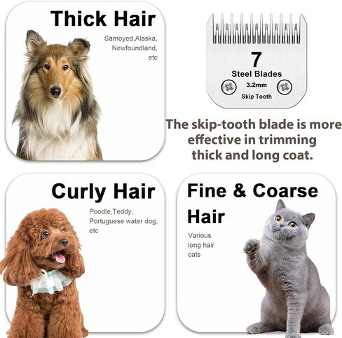 7 Skip Tooth Blades,Detachable Pet Dog Grooming Steel Blade Compatible with Andis,Oster A5,Wahl KM10 Series Clippers,Cut Length 1/8-Inch (3.2mm) in Saudi Arabia