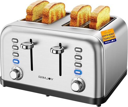Toaster 4 Slice, Dual Independent Controls, Extra Wide Slot Toasters for Bagel, Bread, Waffles, 7 Shade Settings, 4 Main Functions, Removable Crumb Tray, 1500 Watts, Brushed Stainless Steel in Saudi Arabia