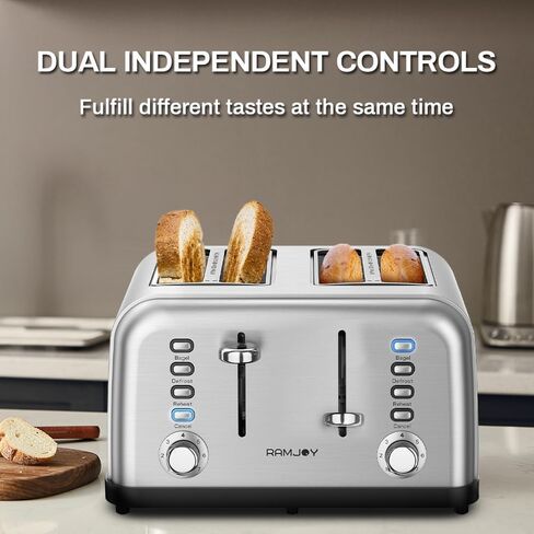 Toaster 4 Slice, Dual Independent Controls, Extra Wide Slot Toasters for Bagel, Bread, Waffles, 7 Shade Settings, 4 Main Functions, Removable Crumb Tray, 1500 Watts, Brushed Stainless Steel in Saudi Arabia